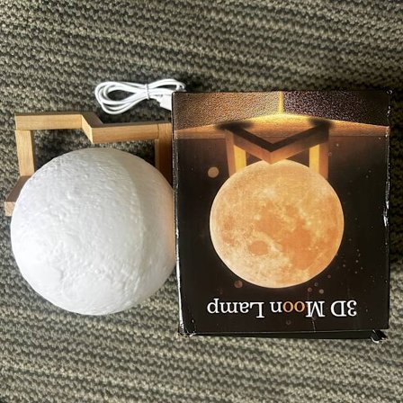 Månelampe, 3D-printet LED-natlampe med 4,7-tommer træbase - Gave til kvinder