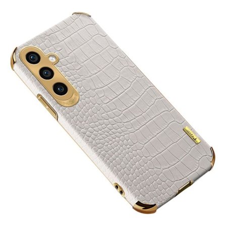 SKALO Samsung S23 FE Crocodile Guldkant Cover - Hvid