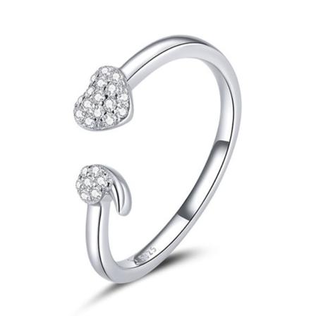 Sterling Sølv Spark Zirkon Dame Ring Fuld Hjerte Smykker Adju