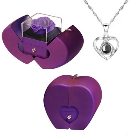Konserverade Blommor Rosbox med Halsband Äppelformad Låda Halsband Förvaringsbox Gåvor till Flickvän Mamma Kvinnor (J)