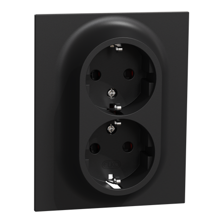Elko EKO50074 Vegguttak 2-veis, jordet, hurtigtilkobling Svart, Strømbrytere & vegguttak