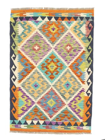 Oriental Kilim Afghan Old Style Rug 82X123 Yellow/Brown Wool, Afghanistan