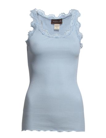 Silk Top W/ Lace T-shirts & Tops Sleeveless Sininen Rosemunde