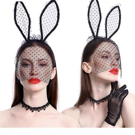 Evago Seksikäs Bunny Ears -huivi Pääpanta Pitsi Maskin Huivi Hiushuivi Musta Jänis Korva Hiushuivi Juhla Koriste Pääkatteet Prom Cosplay Päällinen 