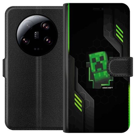 Kompatibel Tegnebogsetui til Xiaomi Xiaomi 13 Ultra Grøn pixelbaseret creeper-lignende spilillustration med futuristiske neon-elementer og mørk tech