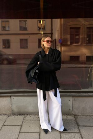 NA-KD Pantalon de tailleur large à taille haute - Pantalon cigarette - Blanc - EU 32