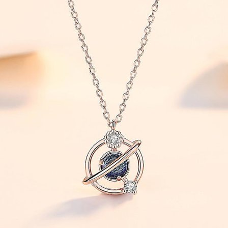Silver Planet Halsband med Zirkon Elegant Nyckelben Kedja Halsband för Kvinnor Smycken Present