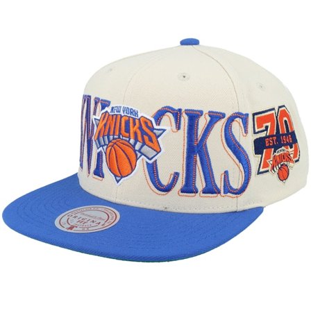 Mitchell & Ness - NBA Beige snapback Cap - New York Knicks Across The Board Cream/Royal Snapback @ Hatstore