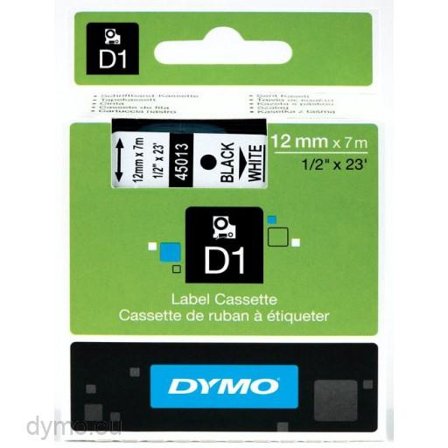 DYMO D1 12mm 1pk, Sort/Hvit