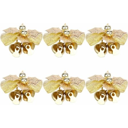 6 st julbågar med klockor Mini Bowknot prydnad hantverk presentbågar semesterträd dekoration (guld)