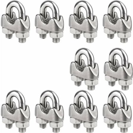 10 stk. M4 wireklemmer i rustfrit stål 304 U-bolte til fastgørelse af stålkabler til industri osv.