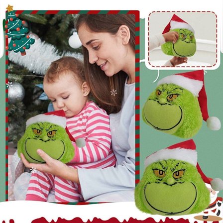 Grinch Head Julgran Top Decoration Grichmas Toy 23CM Kudde Decor Toy