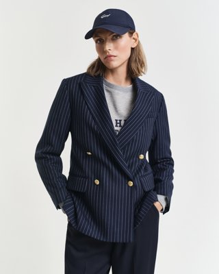 GANT - Regular fit blazer i ull med pinstripe-mønster til dame evening blue