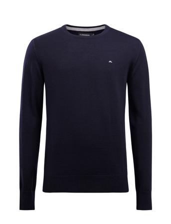 Lyle True Merino Strikkegenser M. Rund Krage Blå J. Lindeberg