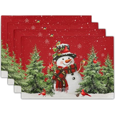 4 stk. jule dækkeservietter, 30 x 45 cm juletræ og snemand ferie dækkeservietter, skridsikre og vaskbare bordmåtter, egnet