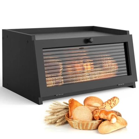 Brødkasse til Køkkenbord - Stor Landlig Brødkurv med Vindue - Frisk Brødopbevaring