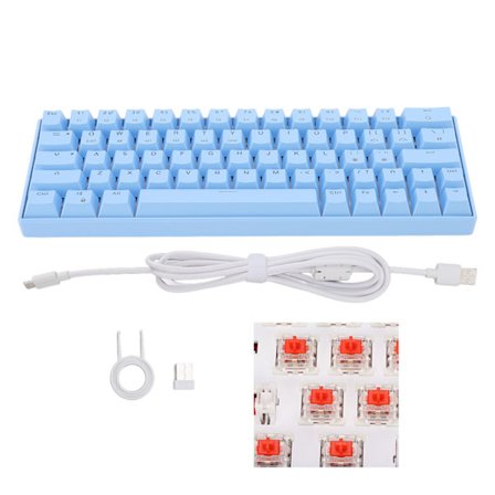 Mekanisk tastatur 64 taster hvidt lys 3 tilstande ergonomisk layout 4 valgfri switche blåt tastatur til WIN rød switch