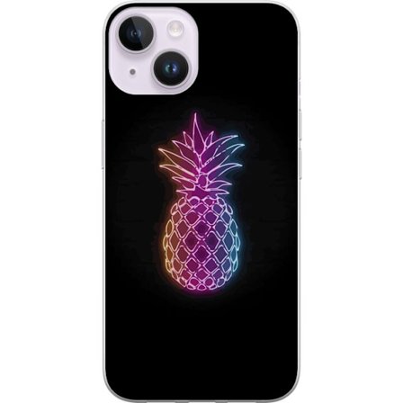 Kompatibelt Mobilskal till Apple Apple iPhone 15 Neonillustration av ananas i färgglatt ljus mot svart bakgrund