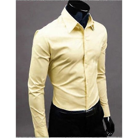 Slim Fit Luksusskjorter til mænd med krave, business casual, lysegul