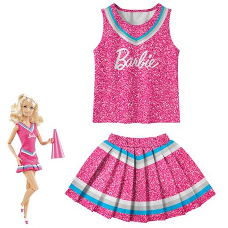 Flickors Barbie Cheerleader Cosplay Tanktoppar Kjolar Uniform Outfit rosaröd rose red 140cm