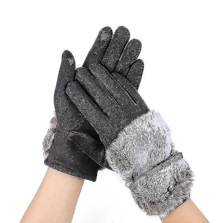 Fashion Efterår Og Vinter Kvinders Varme Plus Fløjl Vindtætte Ridehandsker Kold Touch Screen Søde Split Finger Plys Handsker (1 sæt, Grå)