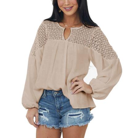 Dam V-hals Enfärgad Baggy Long Sleeve Puff Sleeves Pullover