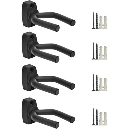 Sett med 4 Gitarroppheng Veggfeste Displayholder Akustisk Gitar Ukulele Bass Mandolin Banjo Veggfester Henger Svart (4)