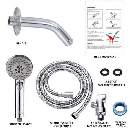 Håndholdt dusjsett, dusjknapp med regneffekt, enkel knapp