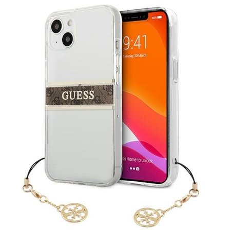 Guess GUHCP13SKB4GBR iPhone 13 mini 5,4" gjennomsiktig hardcase 4G Brown Strap Charm