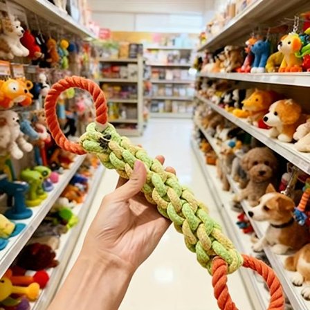 Kraftig bitebestandig hundetauleke med dobbelt håndtak og forsterket knutestropp - giftfritt slitesterkt tau for store hunder, valper