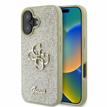 Guess Fast glitter stor 4G iPhone 16 etui - gull