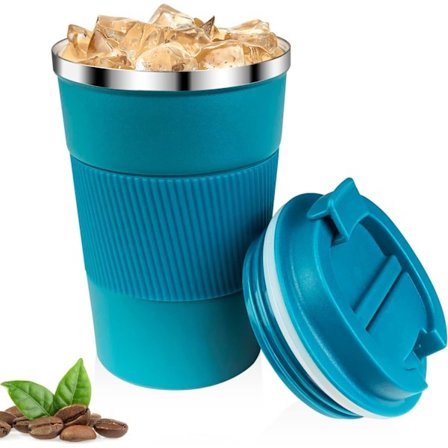 380 ml Svart Kaffemugg, 304 Rostfritt Stål Återanvändbar Kaffe Termosmugg, Läcksäker Termoskaffe Kopp för Bil