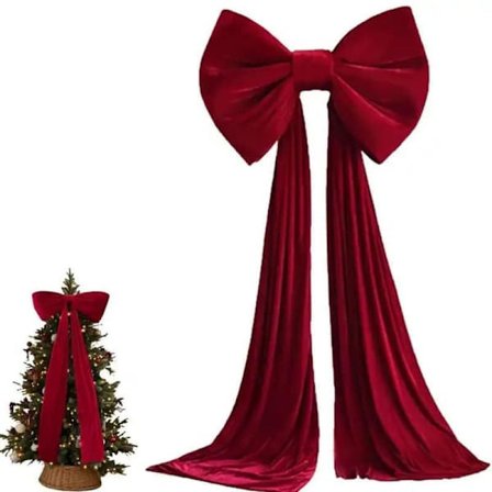 Stor rosett for juletre, fløyelsrosett, juledekorasjon, høytidsdekorasjon, for juletre, vegger, vinduer og interiør – rød, 50 x 180 cm