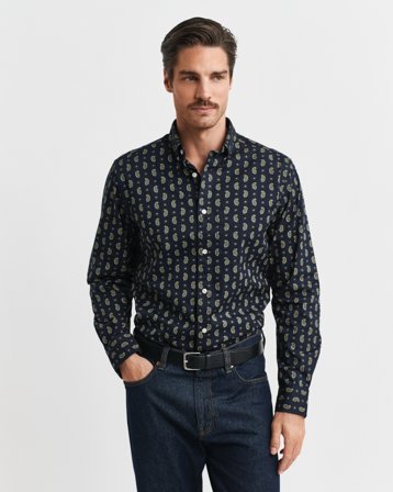 GANT Herren Regular Fit Twill-Hemd mit Paisley-Print (L) Marineblau