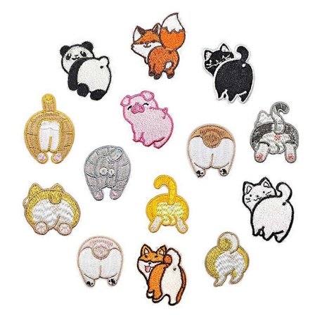 Et sett med 18 dyre klistremerker i stoff, tegneserie søte broderi klistremerker DIY valpe merker, data broderi klær dekaler stryke merker