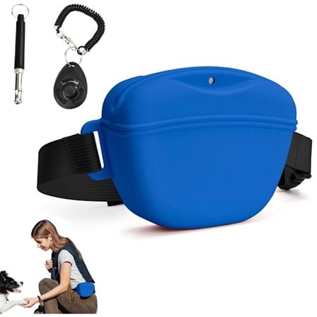 Belønningspose - Hund midjeveske - Belønnings midjeveske - Hundematpose - Hundetreningsklikker - Egnet for turer eller trening - Blå