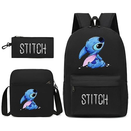 3 stk./sett Stitch Barnehagesekk Tegneserie Stitch Trykk Barnehage Penal gutt Jente Skulderveske Barn Skolesekk Gave