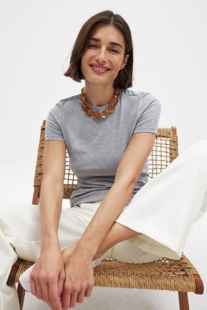 NA-KD Soft Line Round Neck Short Sleeve Top - Bastoppar - Grå - XL (EU 46)