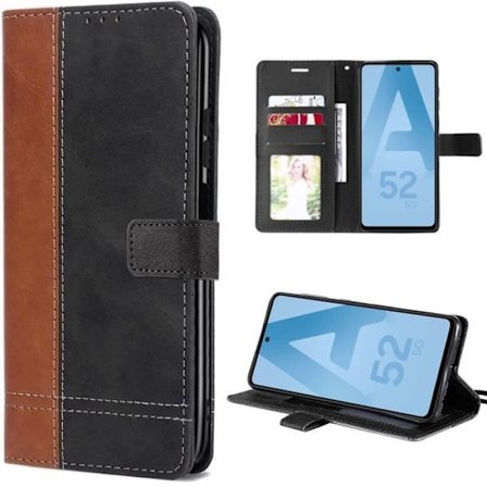 Coque Flip - BOOLING - Samsung Galaxy A52s A52 4G-5G - Sort læder-effekt sort-brun - Semi-rigid - Magnetisk