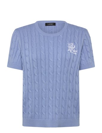 Lauren Ralph Lauren Cable-Knit Cotton Short-Sleeve Sweater - Blue - L