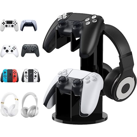 Universal Stativ til Gamepad og Headset, 2 i 1 Game Controller Stativ Holder Opbevaring