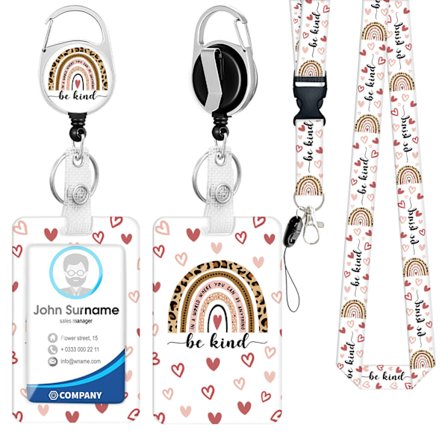 Retrakterbar Lanyard-korthållare (Rainbow Leopard), Retrakterbar Lanyard ID-korthållare för skrivbord, nyckel, mobiltelefon, busskort