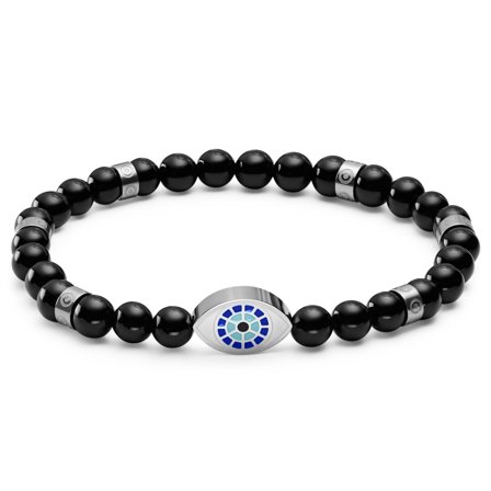 Evil Eye | Pulsera de cuentas de ónix y plateadas para hombres - Pulseras de perlas