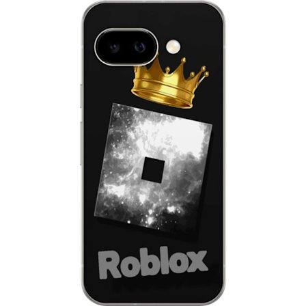 Kompatibelt Mobildeksel til Google Google Pixel 9a Minimalistisk svart og sølvfarget Roblox-symbol med gylden krone og luksuriøs gamer-estetikk på