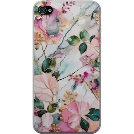 Kompatibel Mobilcover til Apple iPhone 4s Abstrakt marmormønster med blomster, blade og gyldne detaljer i bløde pastelfarver