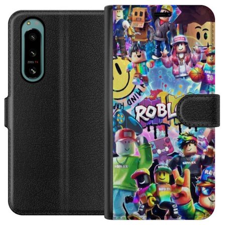 Kompatibel Tegnebogsetui til Sony Sony Xperia 5 IV Stor farverig Roblox-verden med mange karakterer, energifyldt gaming-illustration perfekt til børn