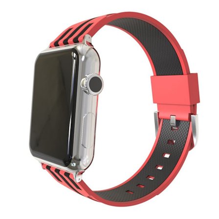 Apple Watch Series 4 44mm tyylikäs raidallinen kaksi värinen silikooni muovinen ranneke metalli soljella - Punainen/ Musta