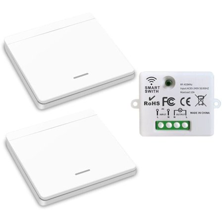 Trådløs lyskontakt, RF-sender sikkerhedskontakt og 10A modtagercontroller, nem installation til lampe op til 1500W