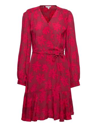 Crepe V-Nk Knee Dress Ls Red Tommy Hilfiger