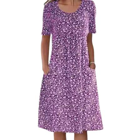 Kvinnor Kortärmad T-shirt Klänningar Crew Neck Tunika Midi Dress